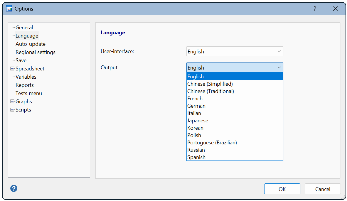 Selección de idioma en MedCalc